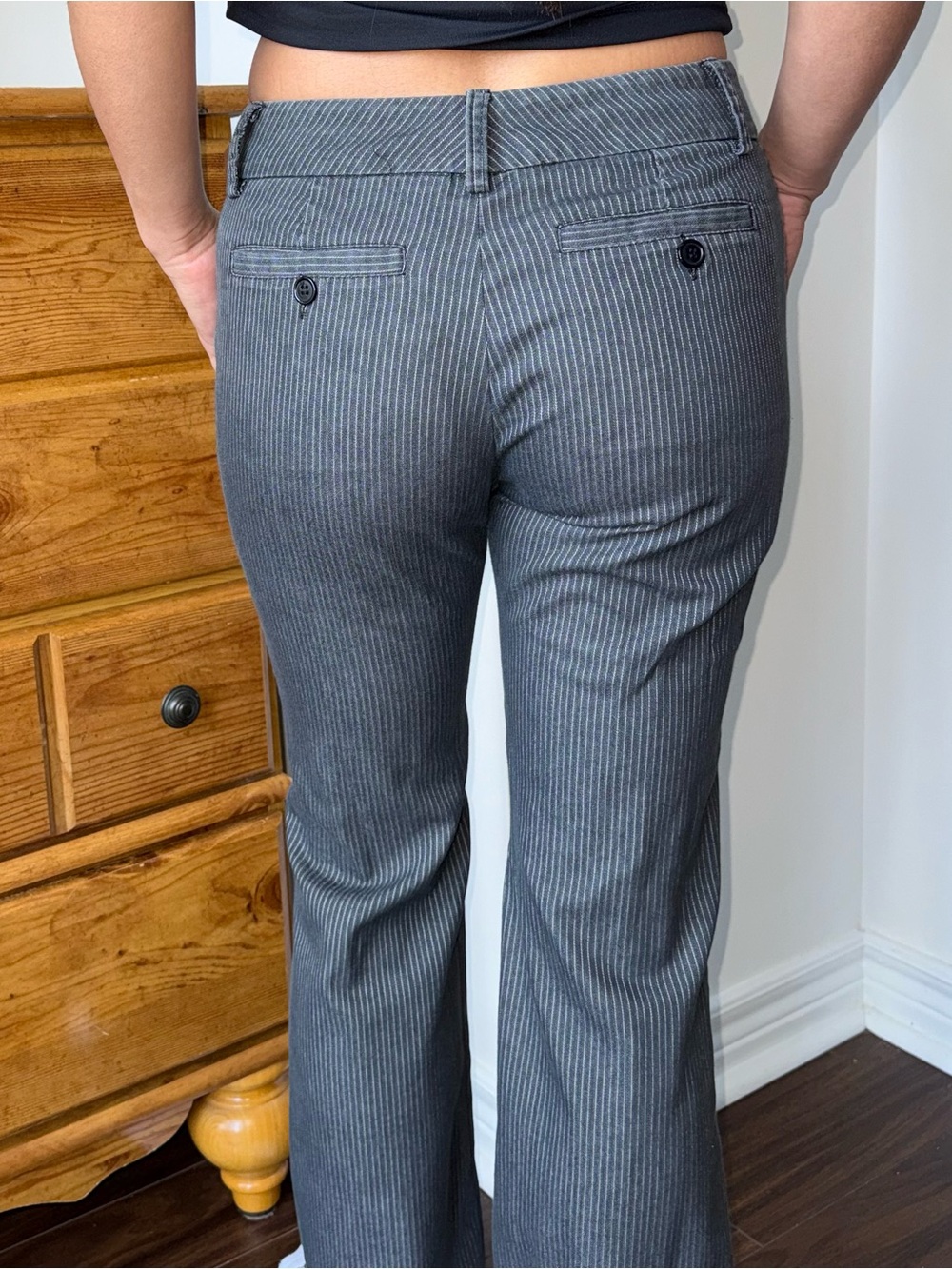 Women’s Gray Pinstripe Low Waist Pants
